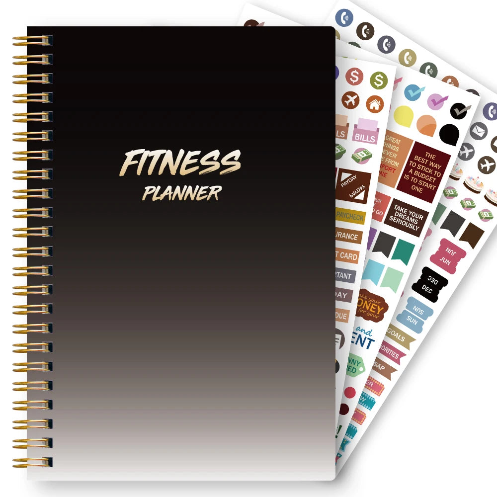 1Pc Fitness Plan Book Suitable for Women and Men, Training Log, Daily Health and Wellness Diary, with 3Pc Stickers