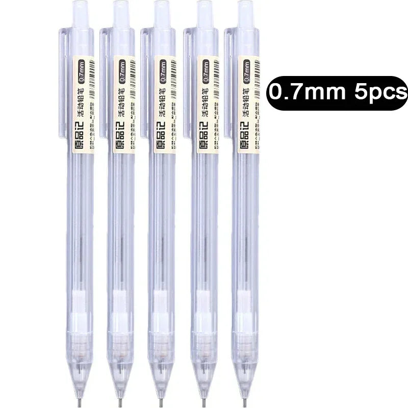 5 Pcs/Set Mechanical Pencil White Simple Automatic Pen 0.5/0.7mm for Students School Supplies Office Accessories Stationery
