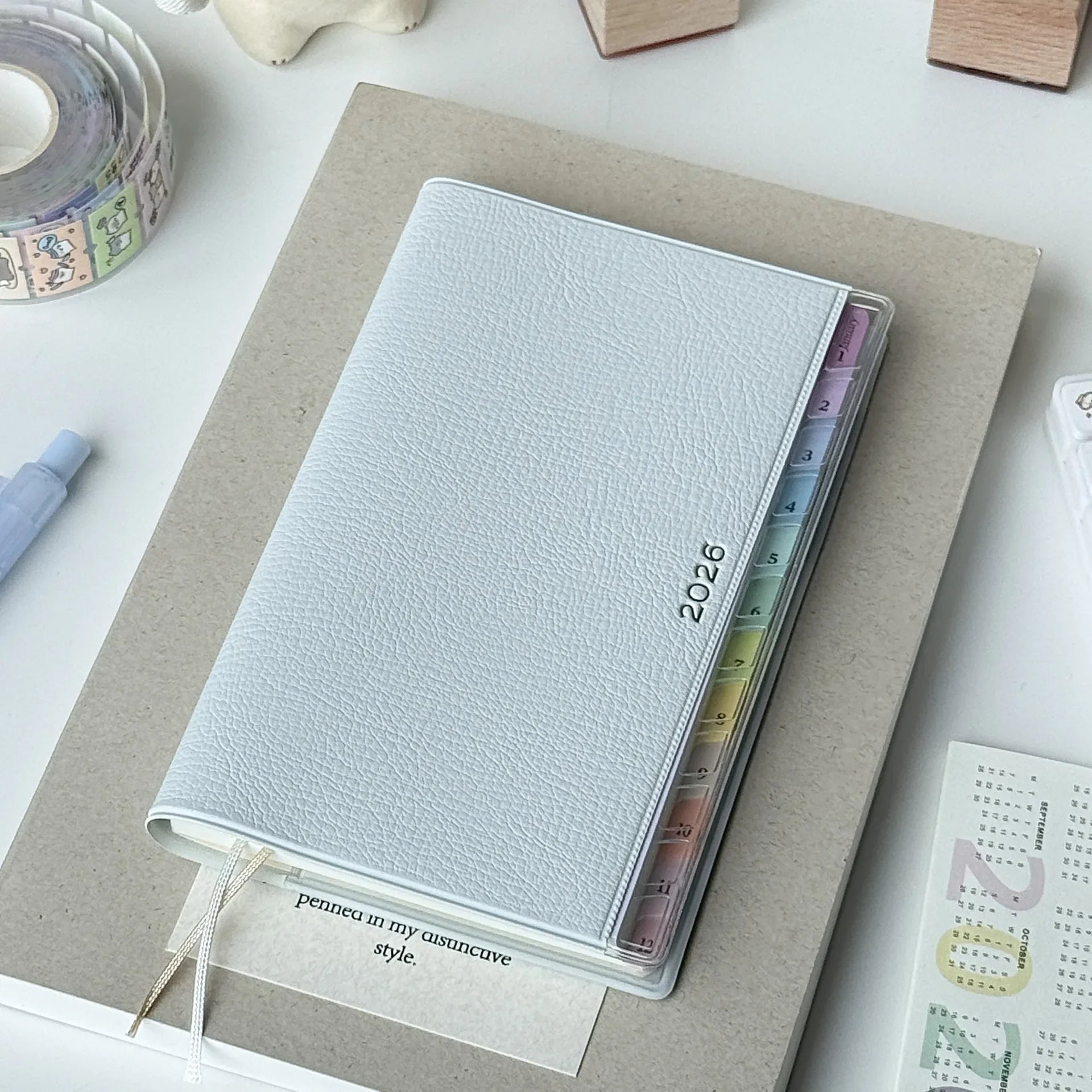 2026 Portable Planner Memo Leather Schedule Notebook Colorful Index Diary Notebook Monthly Weekly Plan Notes for Students