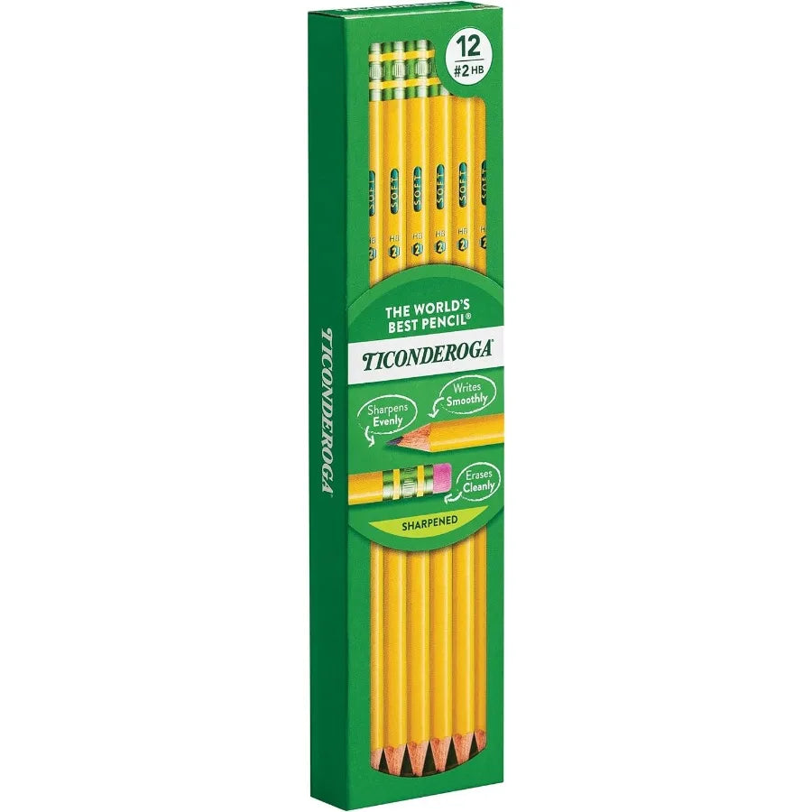 Wood-Cased Pencils, Pre-Sharpened, 2 HB Soft, Yellow, 12 Count