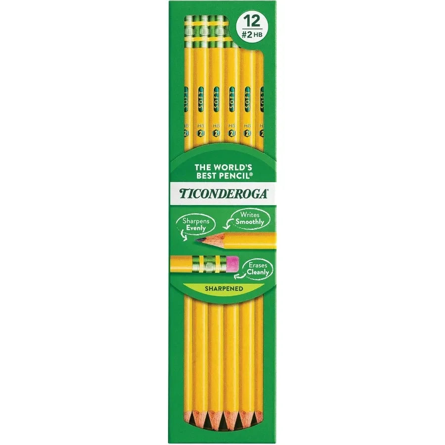 Wood-Cased Pencils, Pre-Sharpened, 2 HB Soft, Yellow, 12 Count