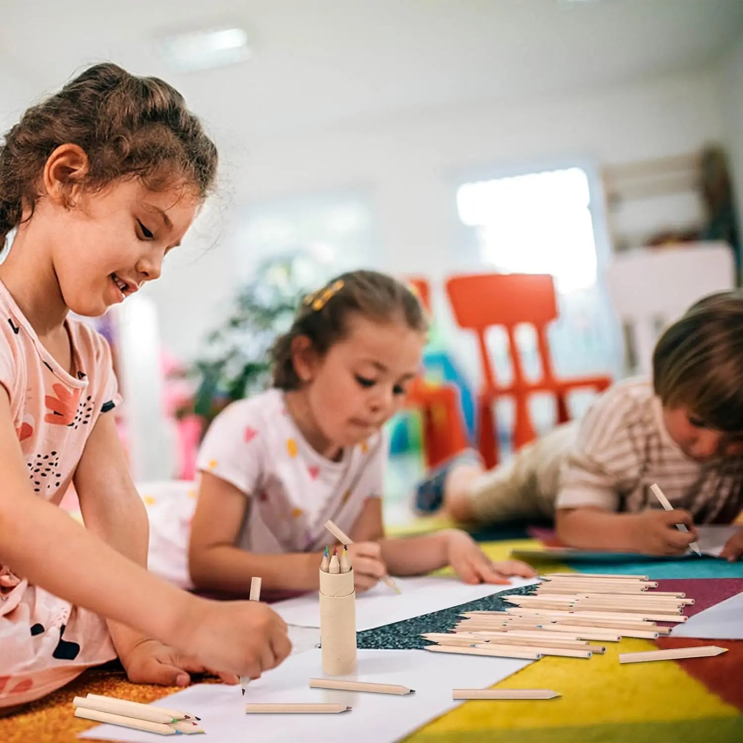 16 Pack Mini Colored Pencils with Sharpener for Kids and Adults - 3.3 Inch Short Fat Pencils in Tube