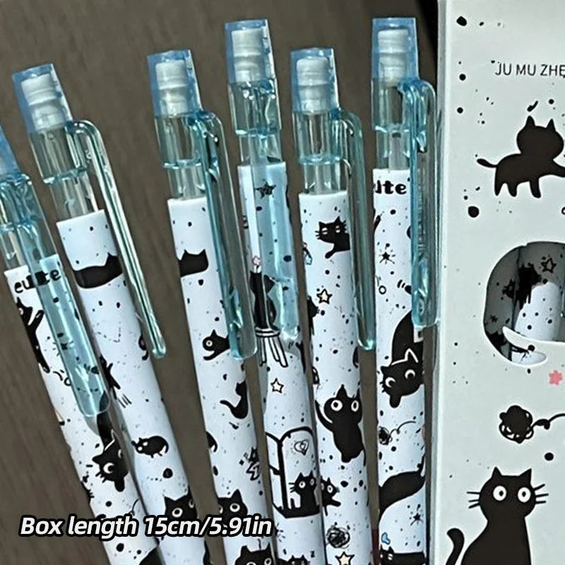Cute Cat Push-Button Automatic Pencil Set, 4 Pencils + 1 Lead Replacement, Smooth Durable Writing Drawing, Office School Station