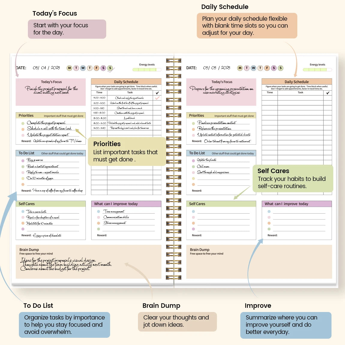 B5 Productivity Planner, Daily and Weekly Organizer with Priorities,To-Do List,Schedule,Floral Cover Journal for Time Management