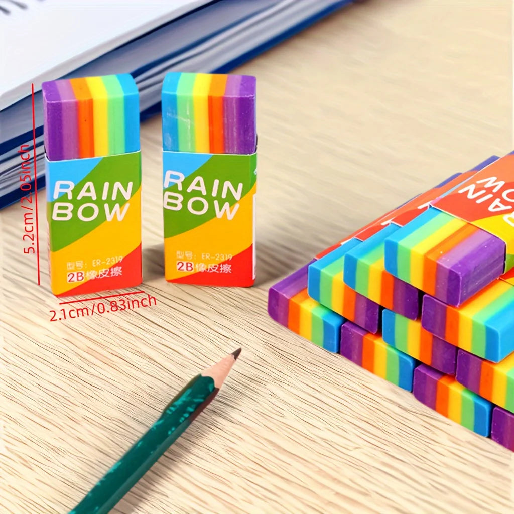 20-Pack Rainbow 2b Pencil Erasers Soft Pvc Material Non-Feathered Stationery For Writing Drawing Office Study Supplies