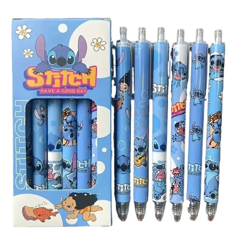 Stitch 6-12pcs Gel Pen Cartoon Set Disney 0.5mm Cute Quick-Drying Smooth Writing Press Pen Learning Office Stationery School