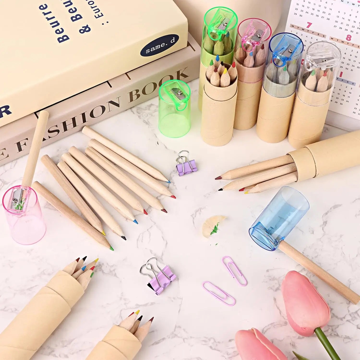 16 Pack Mini Colored Pencils with Sharpener for Kids and Adults - 3.3 Inch Short Fat Pencils in Tube