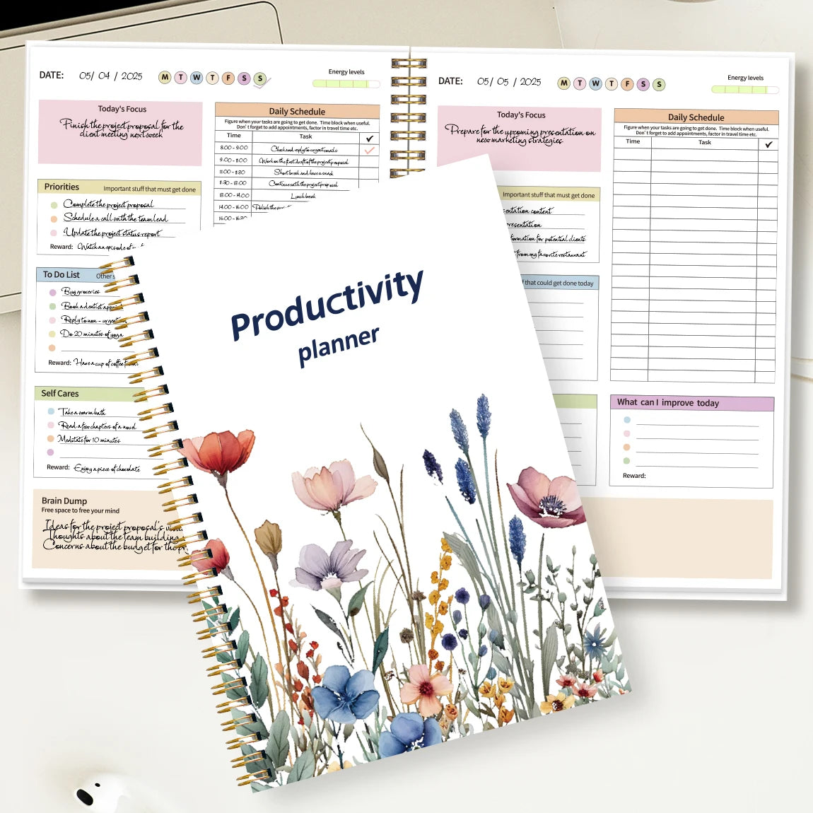 B5 Productivity Planner, Daily and Weekly Organizer with Priorities,To-Do List,Schedule,Floral Cover Journal for Time Management