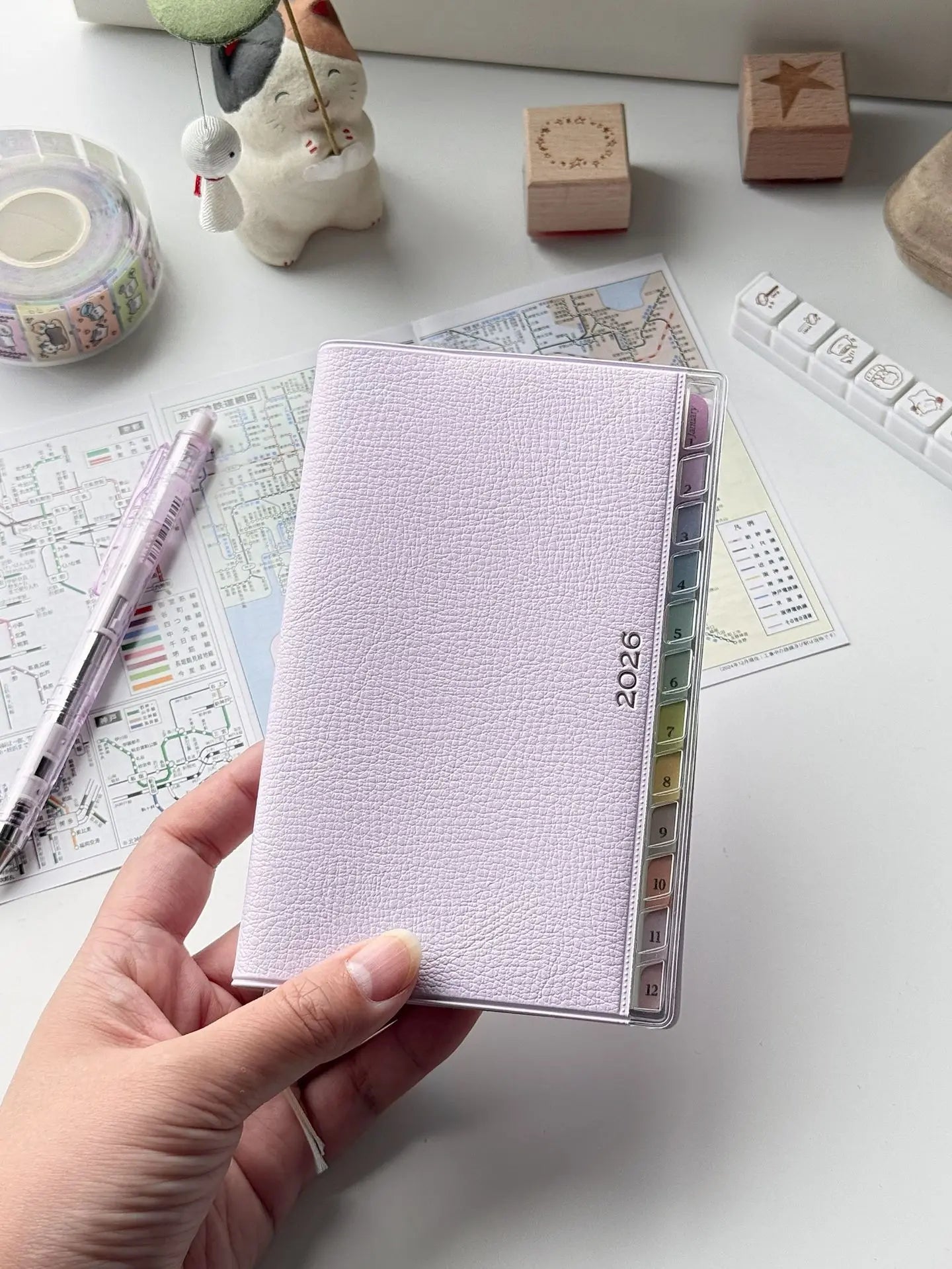 2026 Portable Planner Memo Leather Schedule Notebook Colorful Index Diary Notebook Monthly Weekly Plan Notes for Students