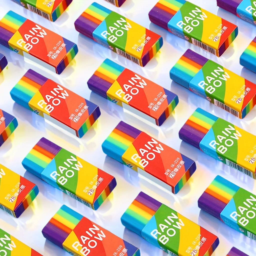 20-Pack Rainbow 2b Pencil Erasers Soft Pvc Material Non-Feathered Stationery For Writing Drawing Office Study Supplies
