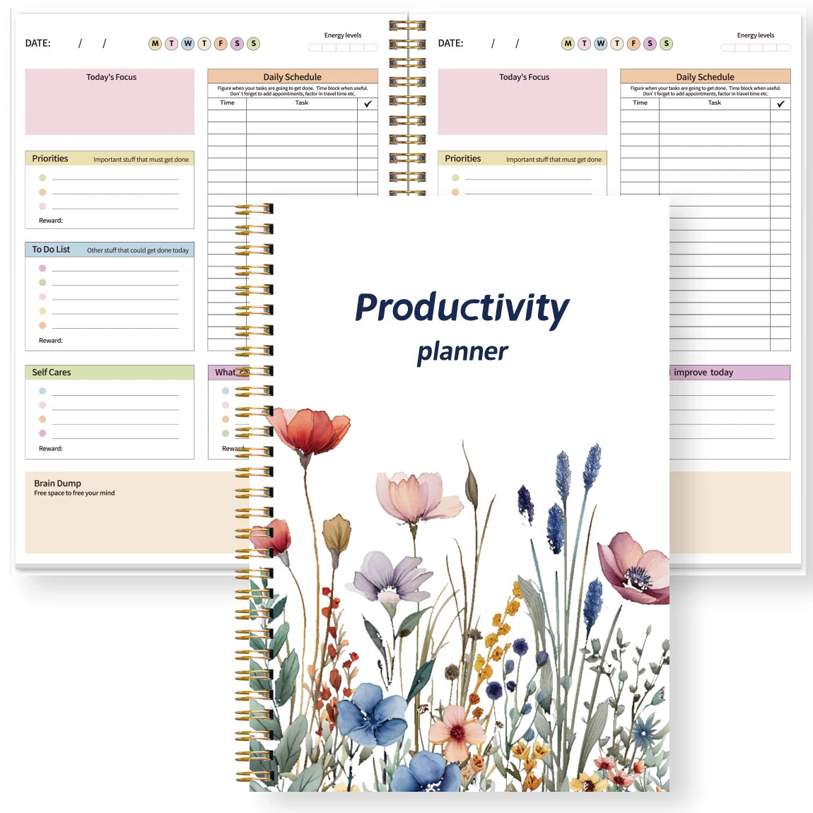 B5 Productivity Planner, Daily and Weekly Organizer with Priorities,To-Do List,Schedule,Floral Cover Journal for Time Management
