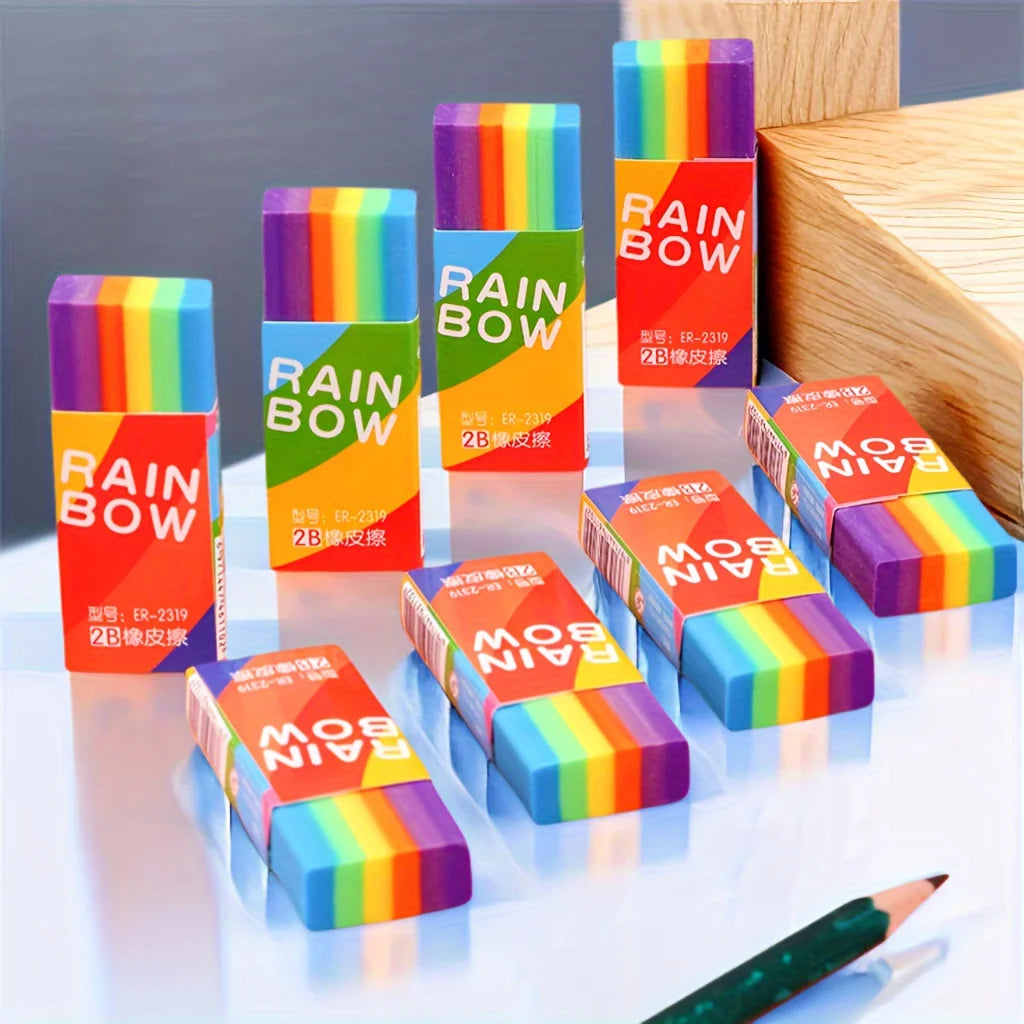 20-Pack Rainbow 2b Pencil Erasers Soft Pvc Material Non-Feathered Stationery For Writing Drawing Office Study Supplies