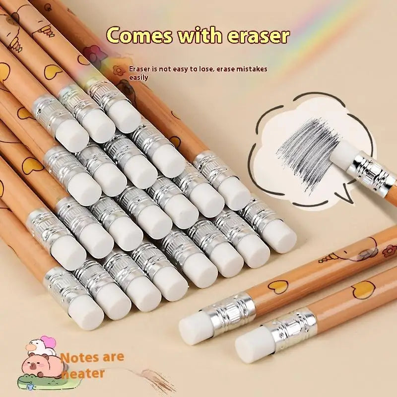 30Pc Capybara Barrel Pencils with Erasers Primary School Students Sketch Pen Exam Calligraphy Drawing Pencil Student Stationery