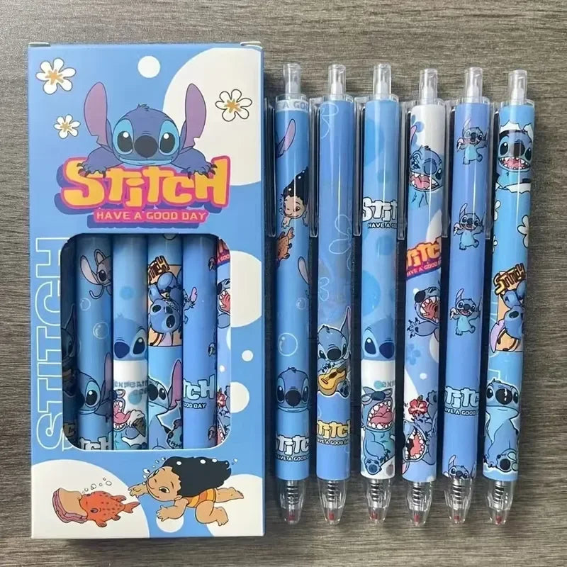 Stitch 6-12pcs Gel Pen Cartoon Set Disney 0.5mm Cute Quick-Drying Smooth Writing Press Pen Learning Office Stationery School