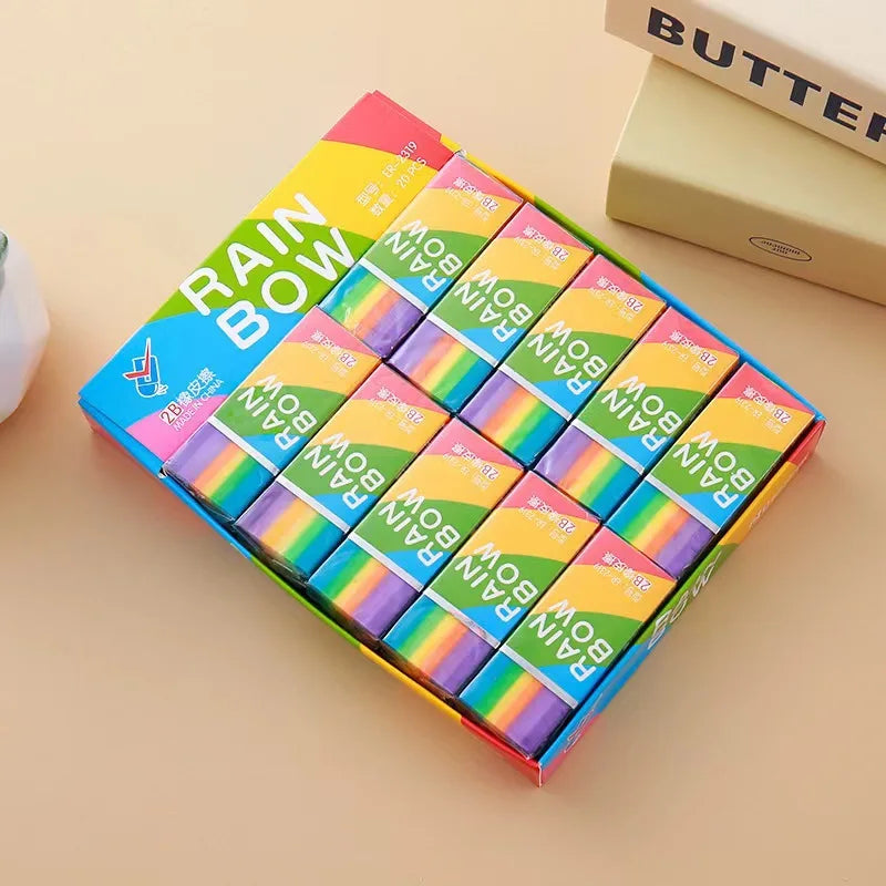 20-Pack Rainbow 2b Pencil Erasers Soft Pvc Material Non-Feathered Stationery For Writing Drawing Office Study Supplies