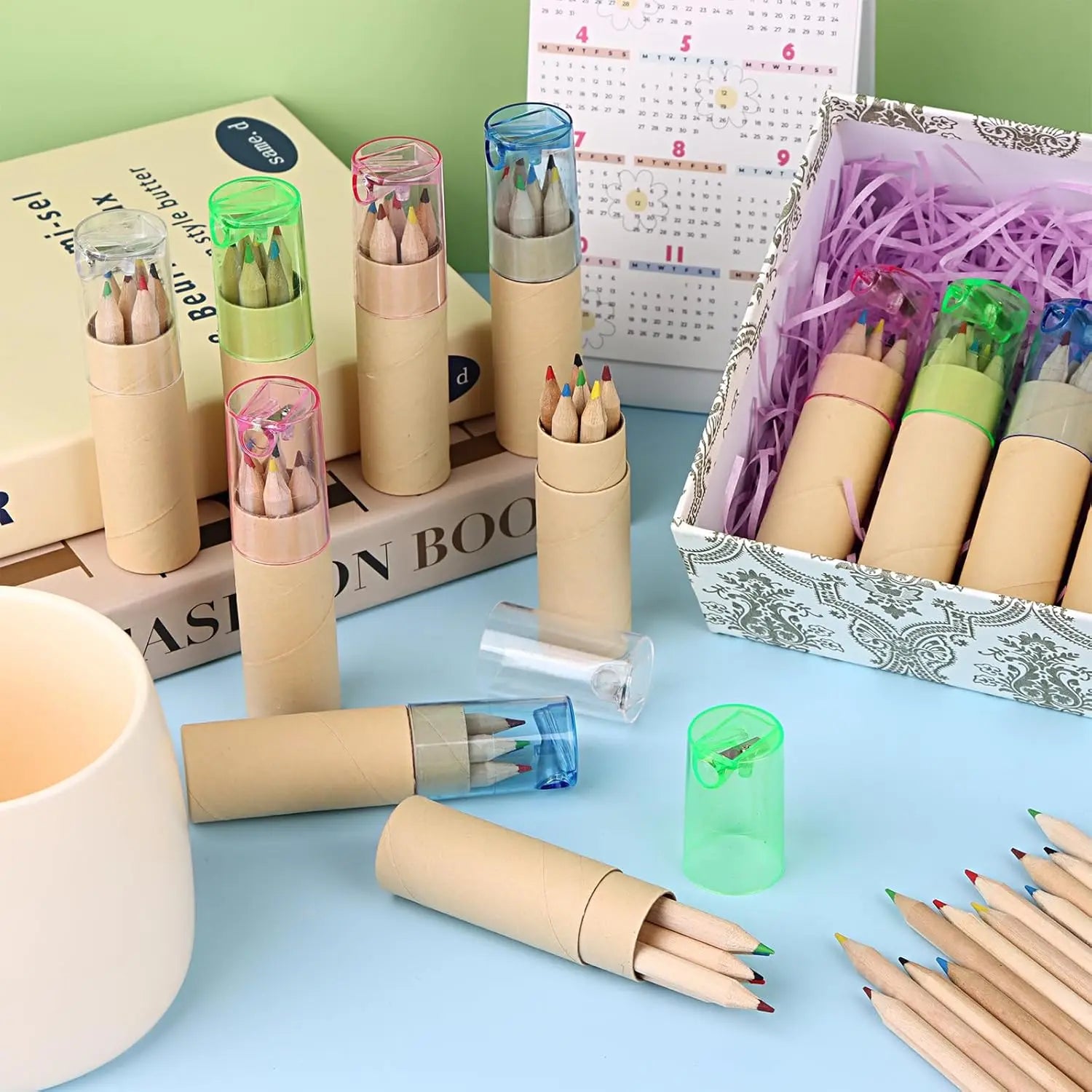 16 Pack Mini Colored Pencils with Sharpener for Kids and Adults - 3.3 Inch Short Fat Pencils in Tube