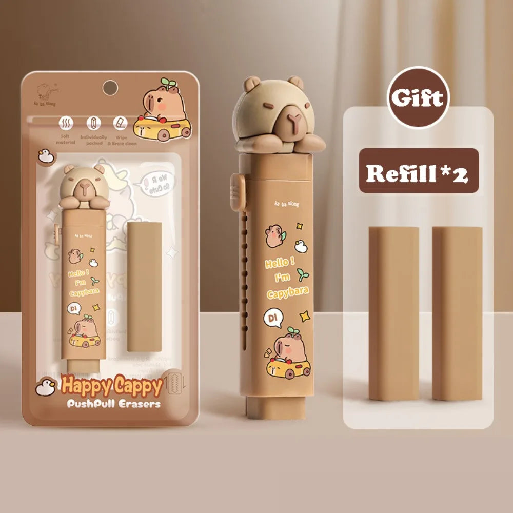 Cute Capybara Push-pull Rubber Eraser Cartoon Silicone Eraser Replaceable Core Correction Tool Student Stationery Gift