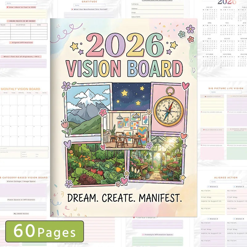 2026 Year Vision Board Planners, Wishlist Handbook, Future Planning, Wishlist Notebook