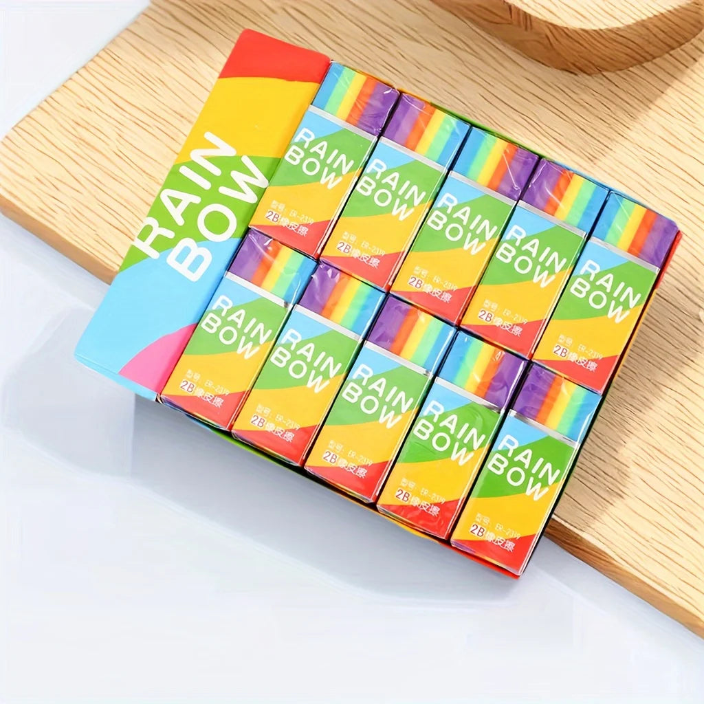 20-Pack Rainbow 2b Pencil Erasers Soft Pvc Material Non-Feathered Stationery For Writing Drawing Office Study Supplies