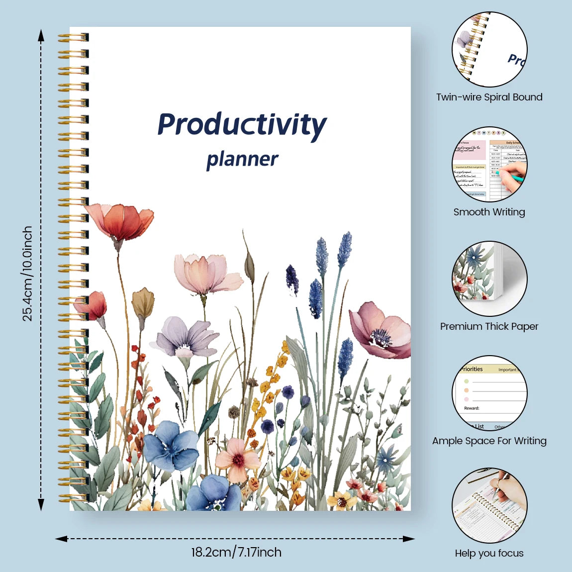 B5 Productivity Planner, Daily and Weekly Organizer with Priorities,To-Do List,Schedule,Floral Cover Journal for Time Management