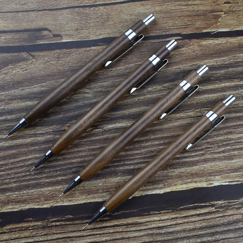 Wooden Mechanical Pencil 0.5mm Automatic Pen For Office School Nature Walnut Wood Drawing Writing Traditional Chinese Stationery