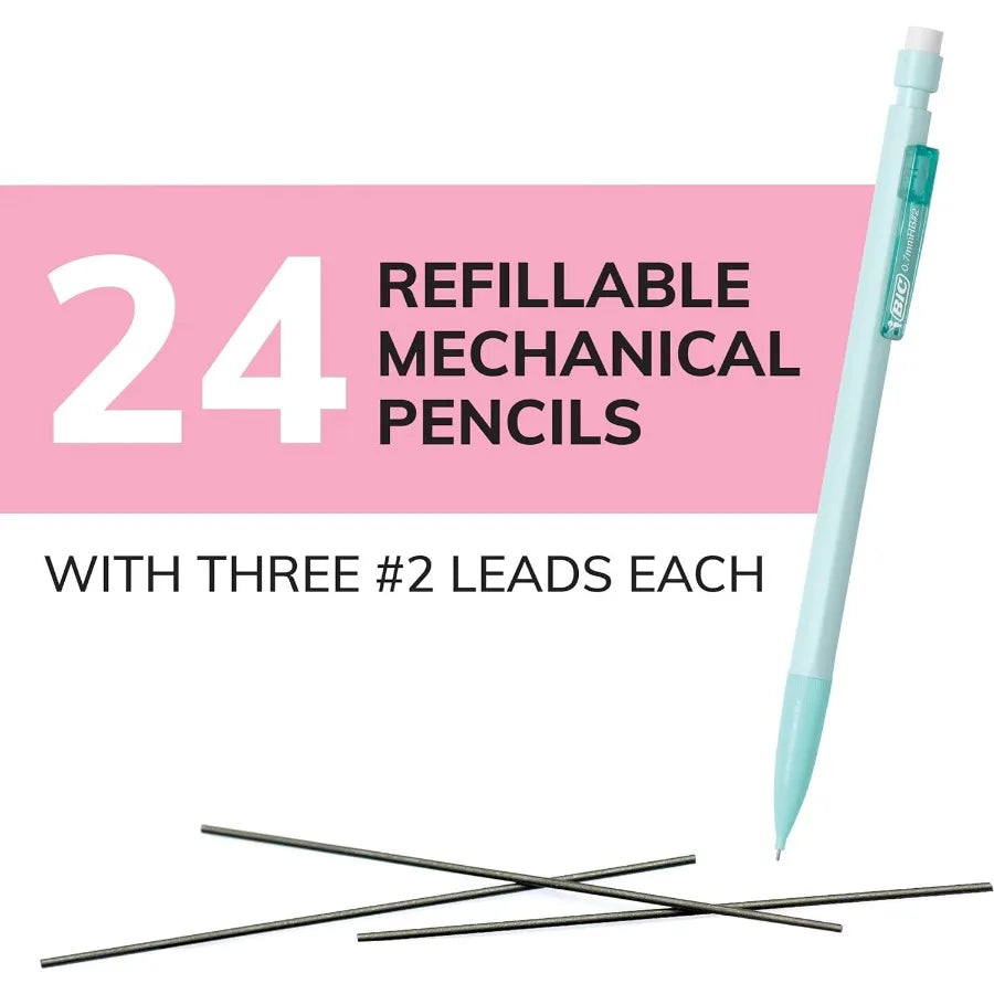 0.7mm Mechanical Pencils 24-Pack with Erasers, Bulk School & Office Supplies