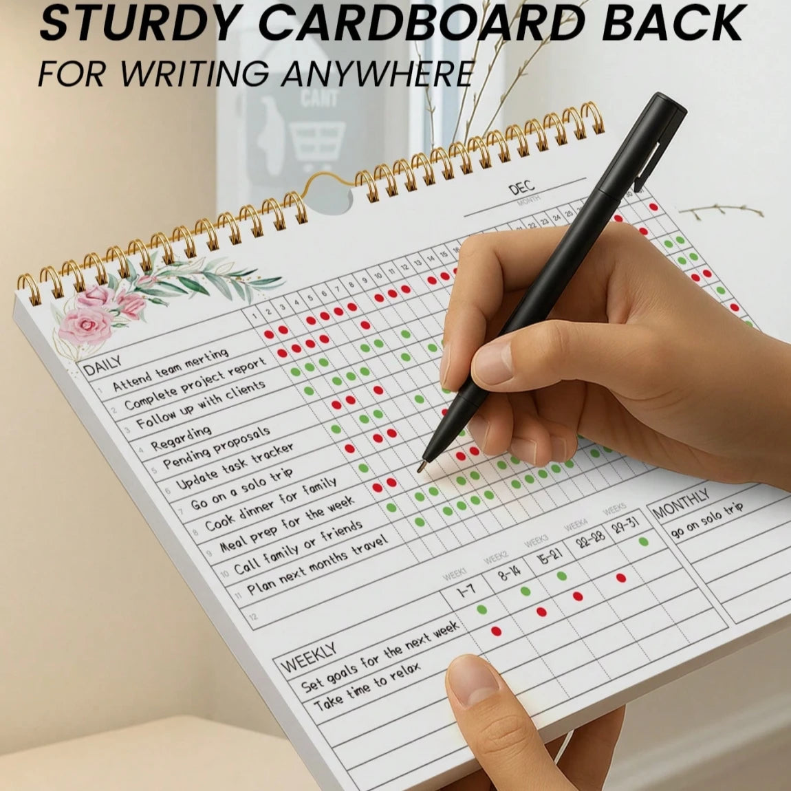 Floral Habit Tracker Calendar|Monthly Daily Habit Planner|Spiral Desk Organizer for Goals&Routines|Aesthetic Motivation Journal